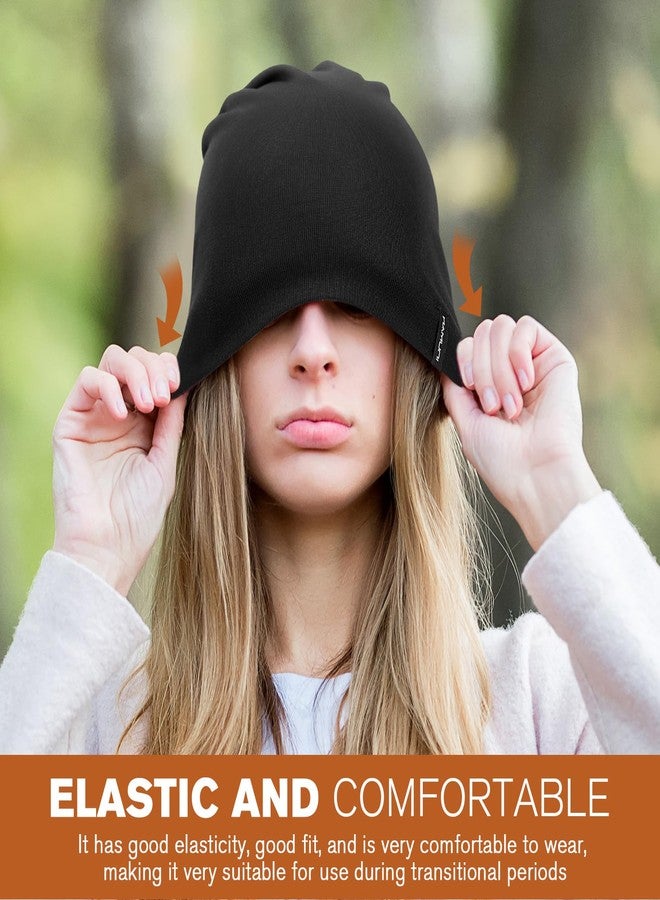 HAMUNI Slouchy Beanie for Women - Men Soft Breathable Cotton Beanie Hat, Double-Layered Lightweight Windproof Skull Cap, Classic Casual Beanie for Daily Wear & Transitional Seasons (Black) - Image 3